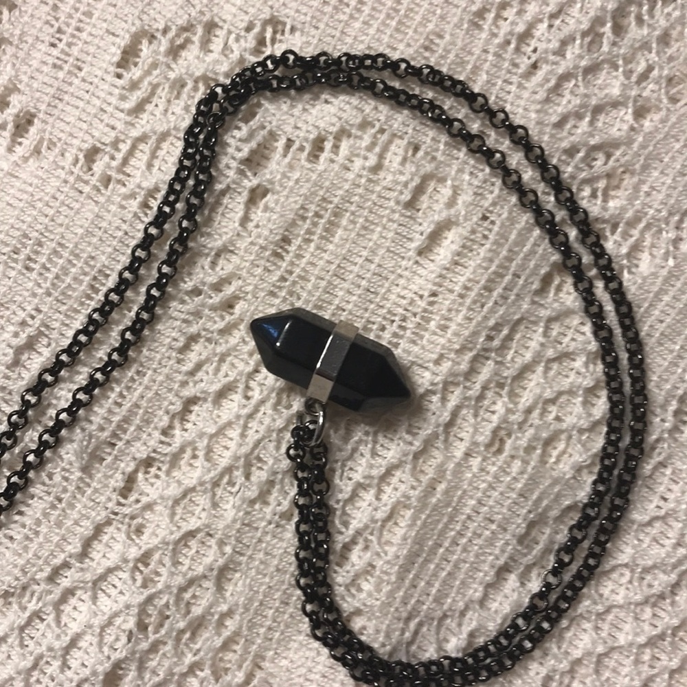 Black crystal minimalist necklace